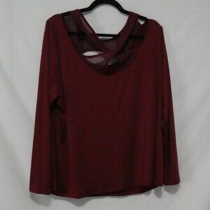 SHEIN - Curve | 2XL | Burgundy Mesh & Open Front & Back Long Sleeve Shirt